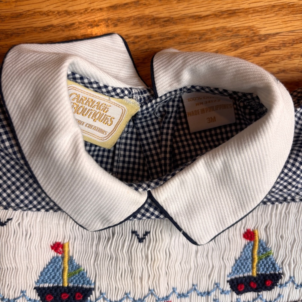 Set of Three Beautiful Baby Rompers with Embroidered Designs and Smocking - Picture 8 of 11